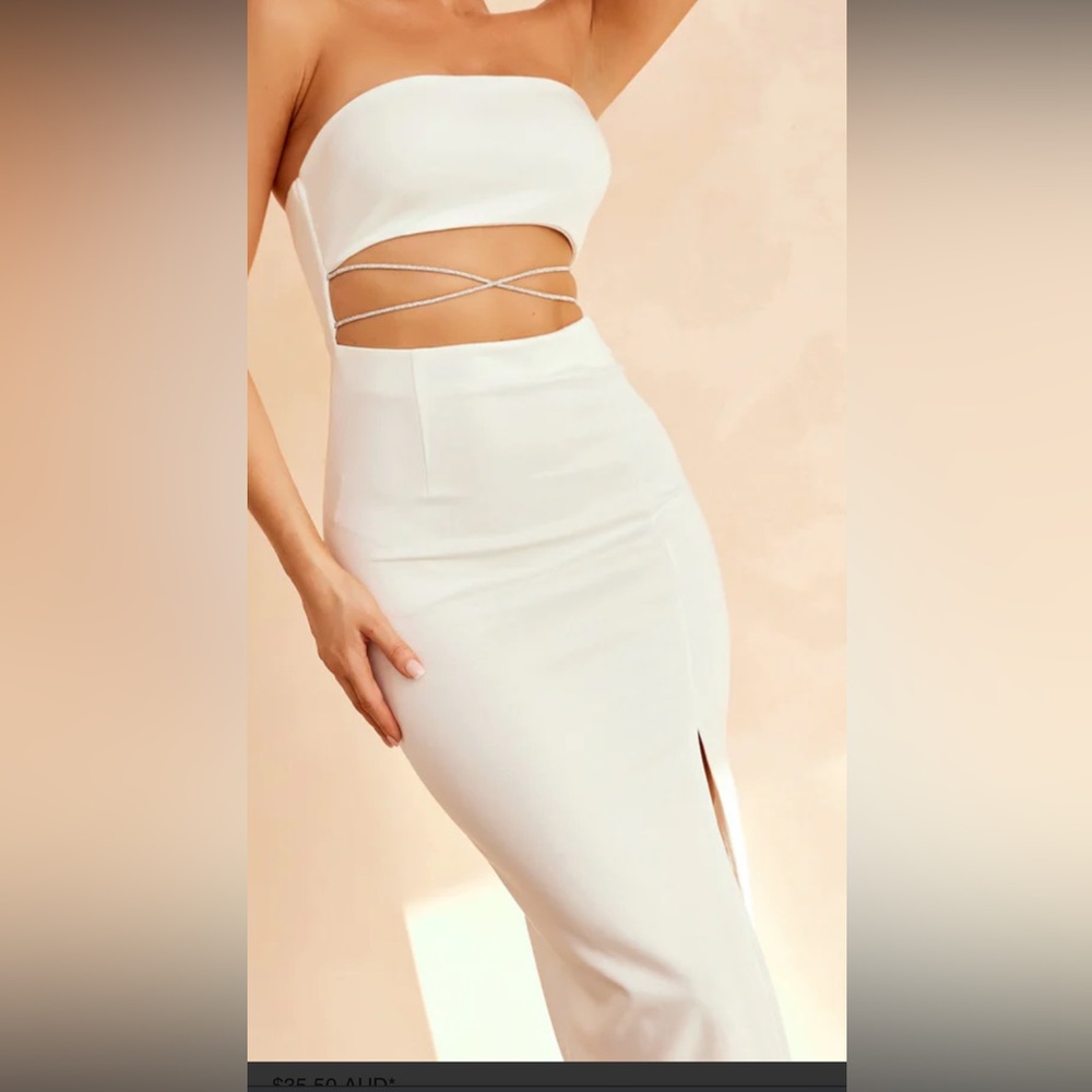 White Rhinestone Cross Midi Dress